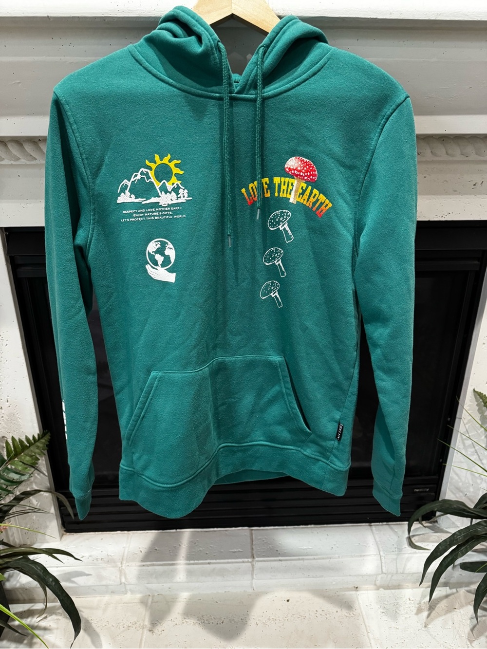 Brooklyn Cloth Teal Green 'Love The Earth' Graphic Crewneck Hoodie